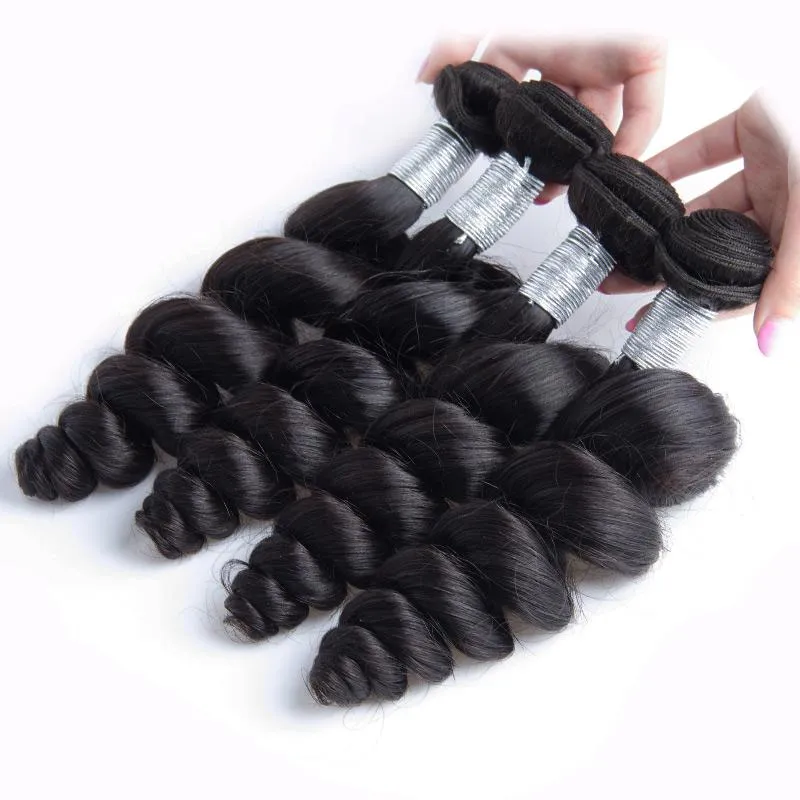 Modern Show 12A 4 Bundles Raw Indian Hair Loose Wave Virgin Remy Human Hair Weave Natrural Black