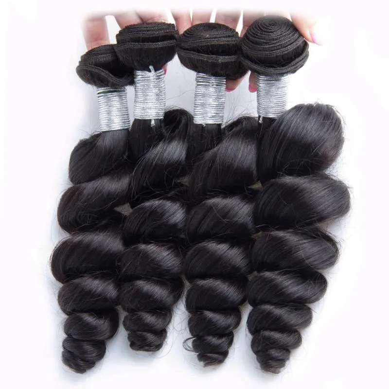 Modern Show 12A 4 Bundles Raw Indian Hair Loose Wave Virgin Remy Human Hair Weave Natrural Black