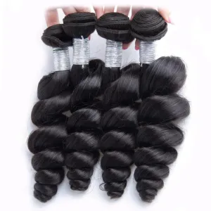 Modern Show 12A 4 Bundles Raw Indian Hair Loose Wave Virgin Remy Human Hair Weave Natrural Black