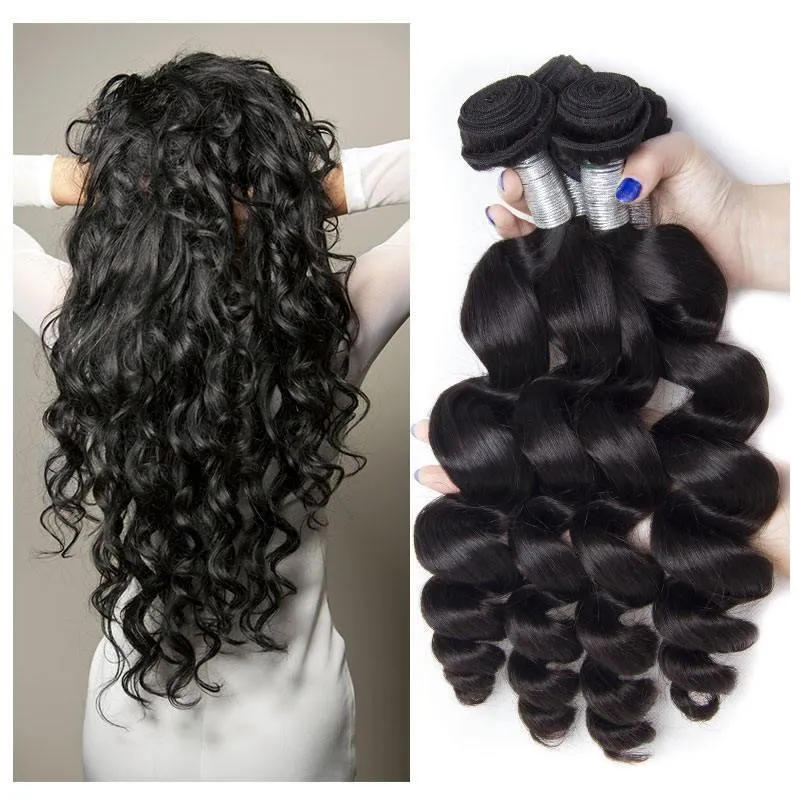 Modern Show 12A 4 Pcs Brazilian Loose Wave Virgin Human Hair Weave Bundles Unprocessed Remy Hair Natrural Black