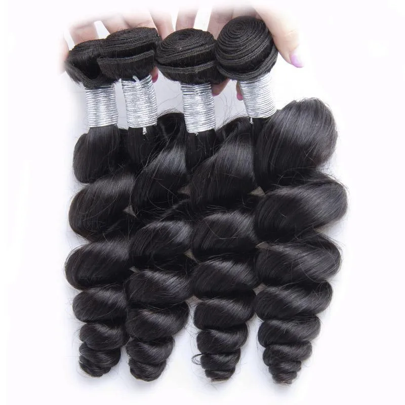 Modern Show 12A 4 Pcs Brazilian Loose Wave Virgin Human Hair Weave Bundles Unprocessed Remy Hair Natrural Black
