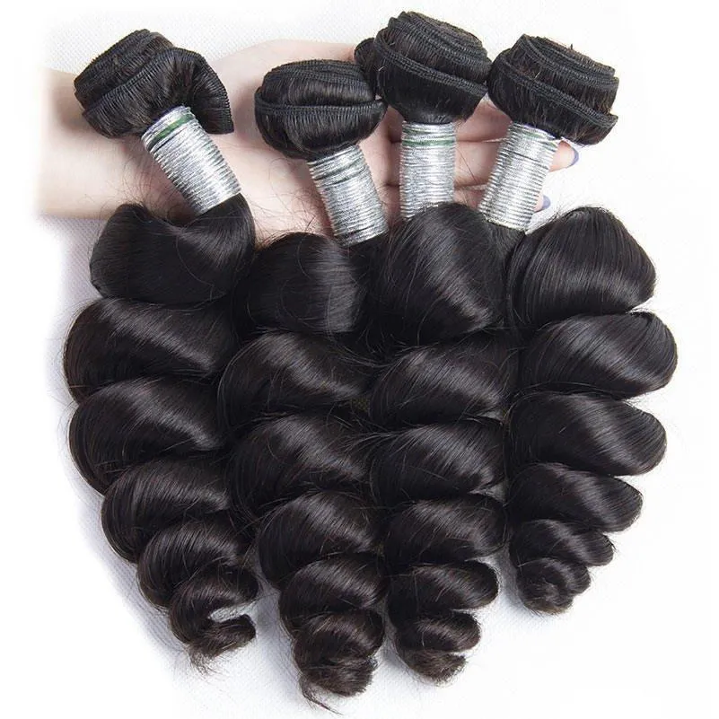 Modern Show 12A 4 Pcs Brazilian Loose Wave Virgin Human Hair Weave Bundles Unprocessed Remy Hair Natrural Black