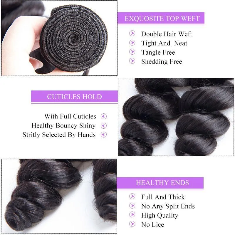 Modern Show 12A 4 Pcs Brazilian Loose Wave Virgin Human Hair Weave Bundles Unprocessed Remy Hair Natrural Black