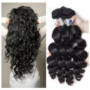 Modern Show 12A 4 Pcs Brazilian Loose Wave Virgin Human Hair Weave Bundles Unprocessed Remy Hair Natrural Black