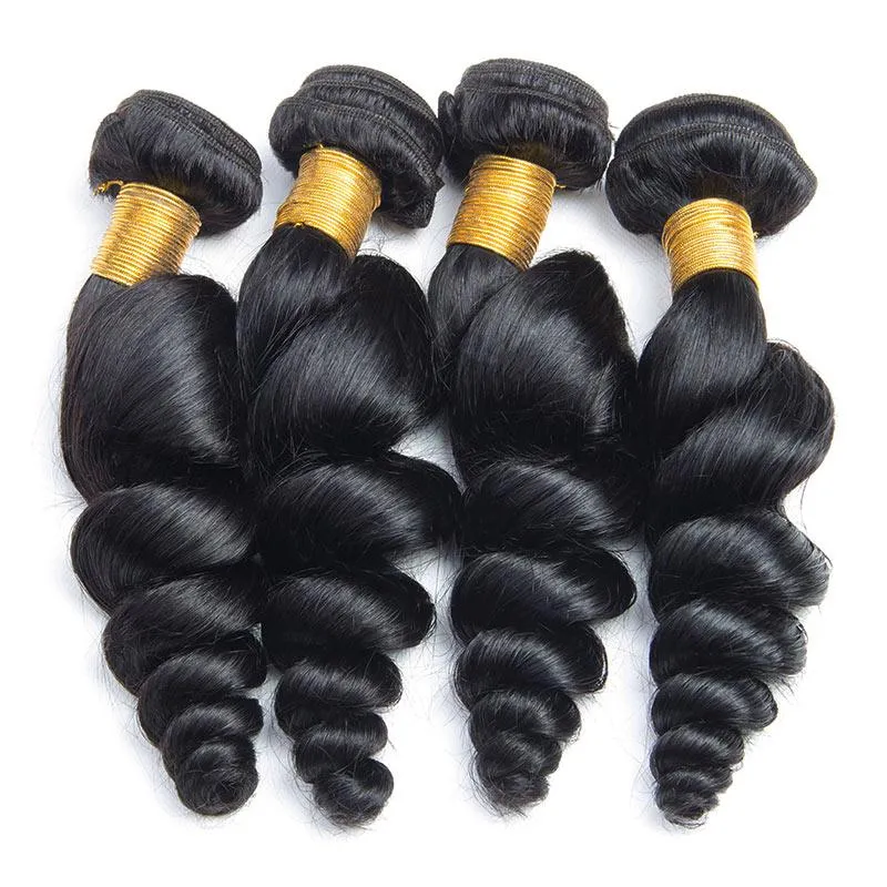 Modern Show Long Loose Wave Human Hair 4 Bundles Natural Black Color 28 Inch Brazilian Hair Weave