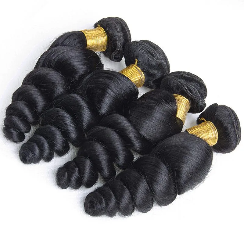 Modern Show Long Loose Wave Human Hair 4 Bundles Natural Black Color 28 Inch Brazilian Hair Weave