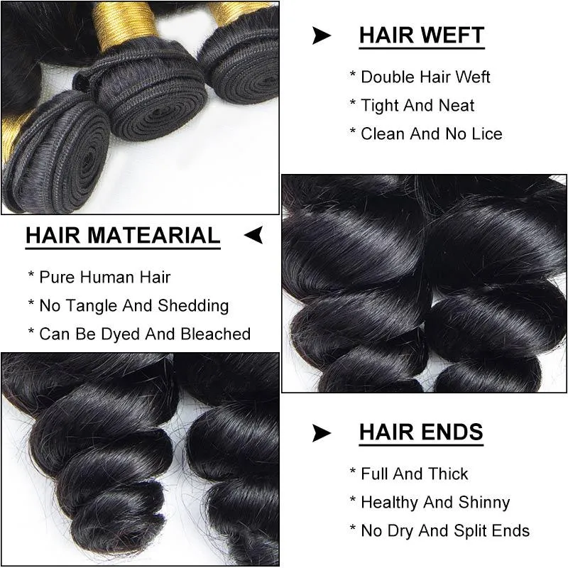 Modern Show Long Loose Wave Human Hair 4 Bundles Natural Black Color 28 Inch Brazilian Hair Weave