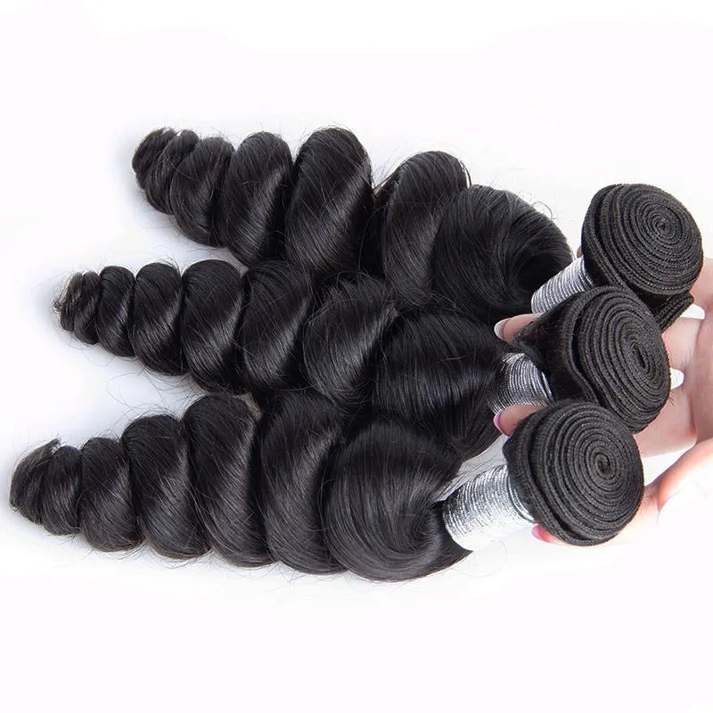 Modern Show Natrural Black 3 Bundles Indian Loose Wave Virgin Remy Human Hair Weave