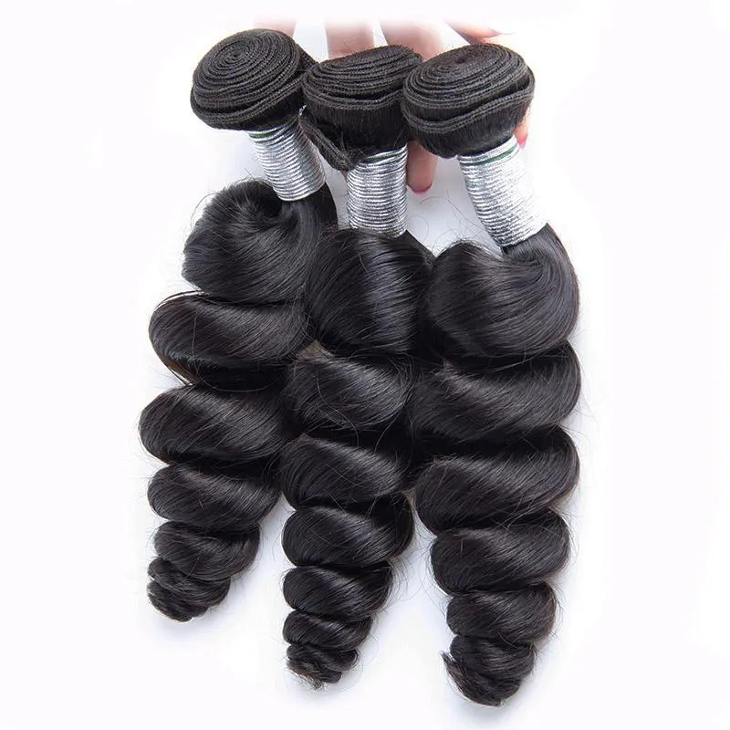 Modern Show Natrural Black 3 Bundles Indian Loose Wave Virgin Remy Human Hair Weave
