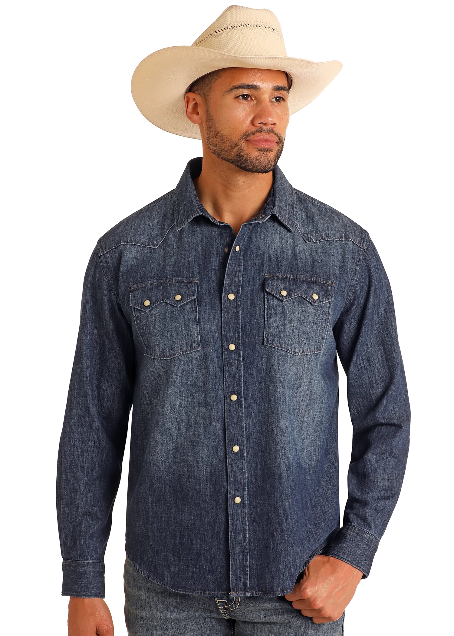 Modern Vintage Denim Long Sleeve Snap Shirt