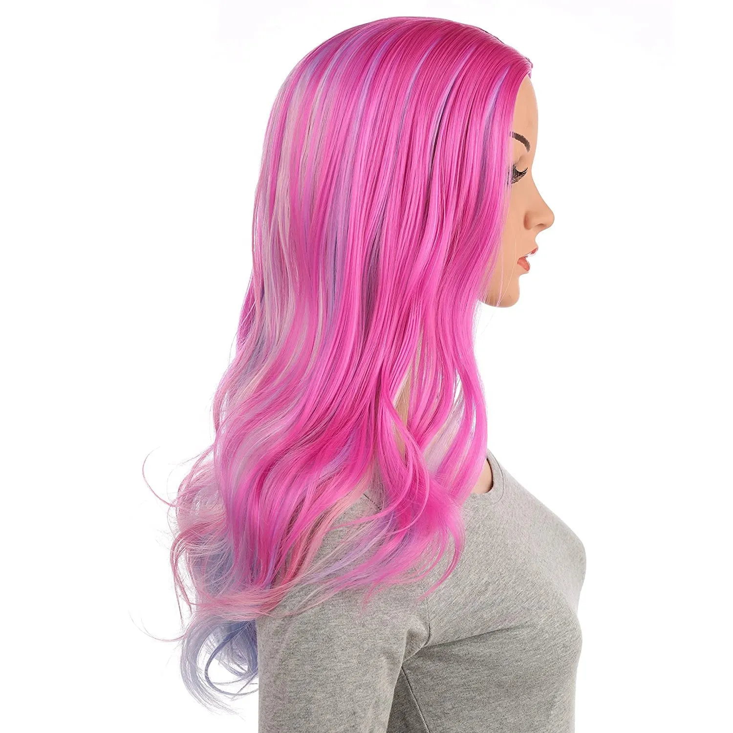 Multi-Color Pastel Rainbow | Charming Lolita | Rave Party | Pink and Light Lavender | Mixed Ombre 24" | Cosplay, Drag Queen Hair, Luxury Wig