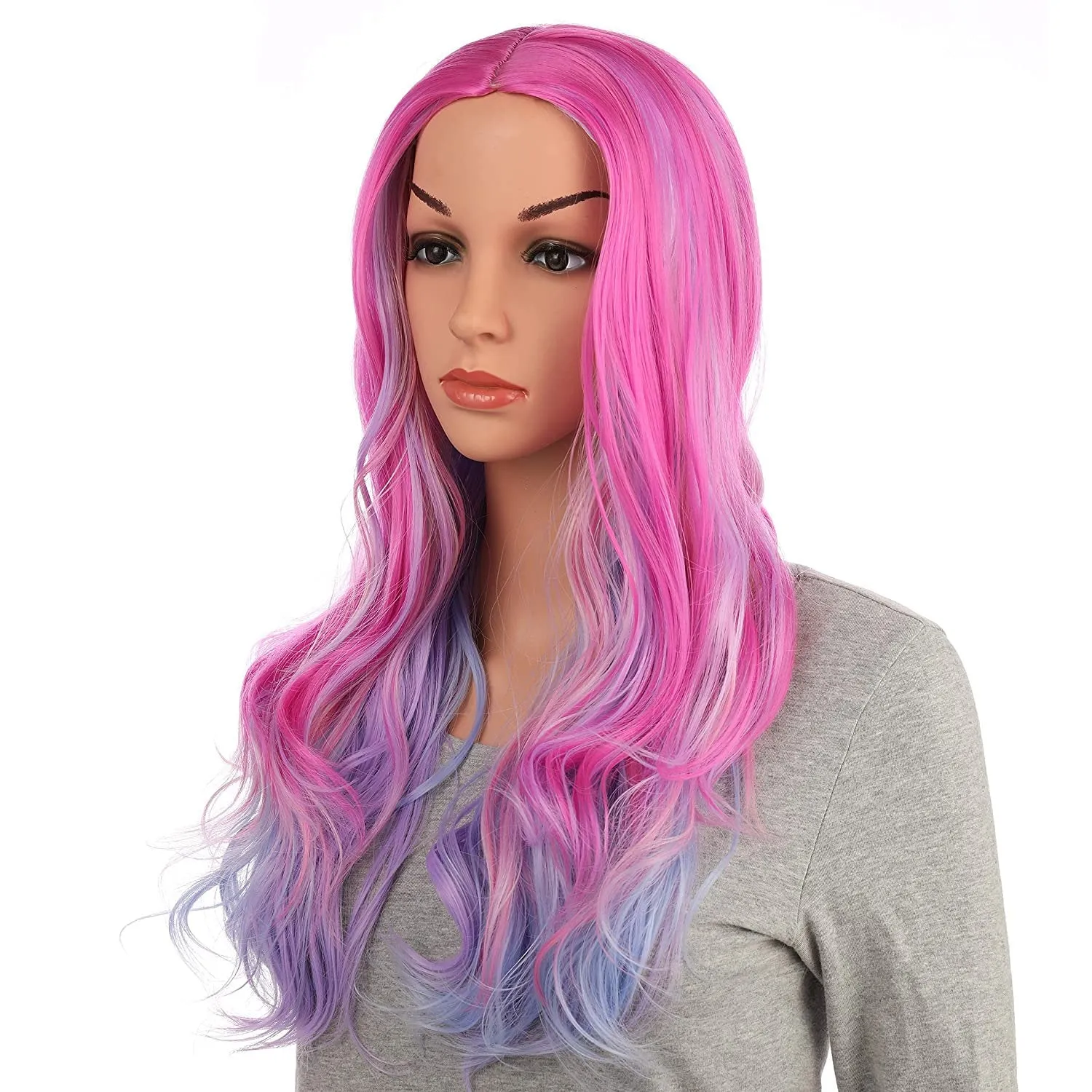 Multi-Color Pastel Rainbow | Charming Lolita | Rave Party | Pink and Light Lavender | Mixed Ombre 24" | Cosplay, Drag Queen Hair, Luxury Wig