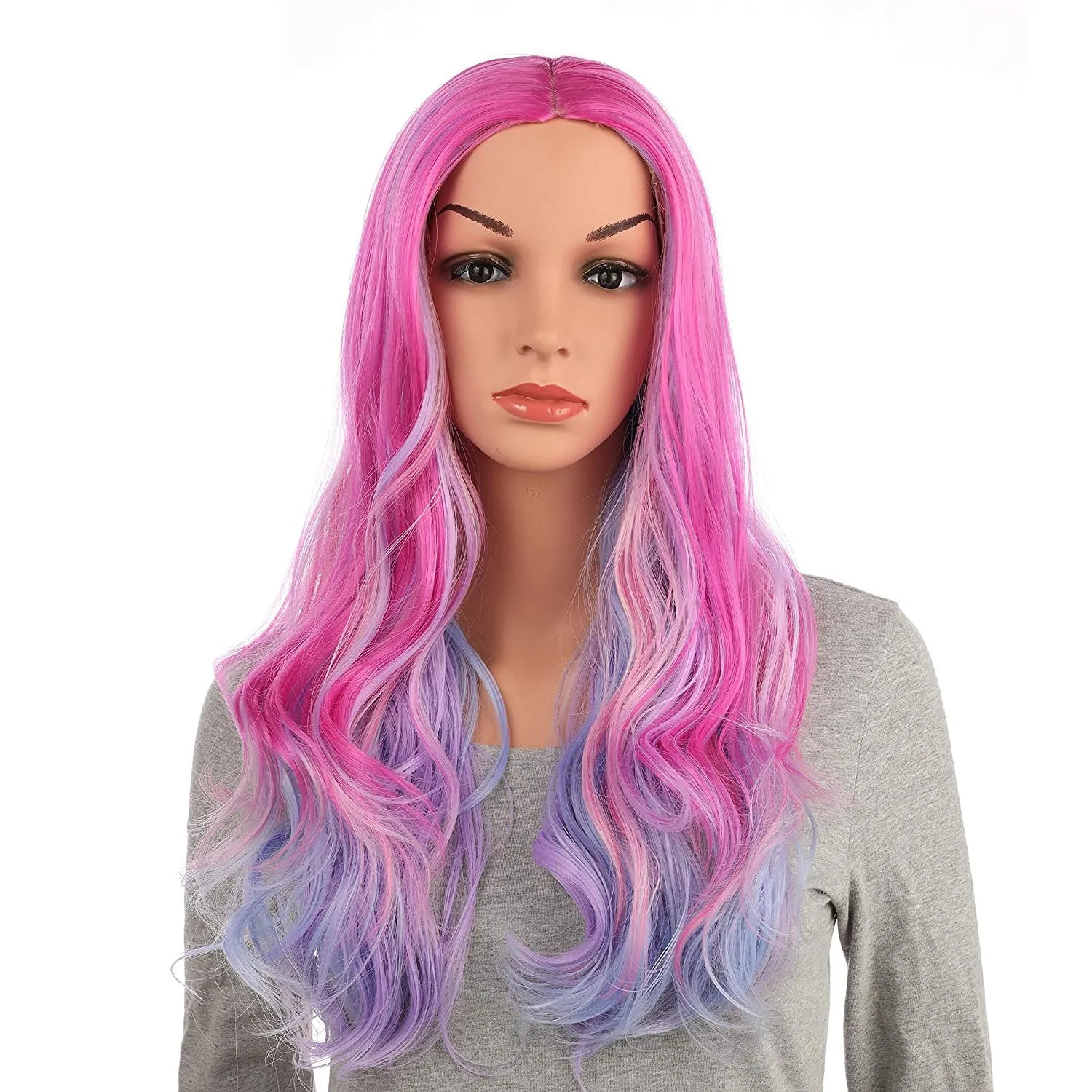 Multi-Color Pastel Rainbow | Charming Lolita | Rave Party | Pink and Light Lavender | Mixed Ombre 24" | Cosplay, Drag Queen Hair, Luxury Wig