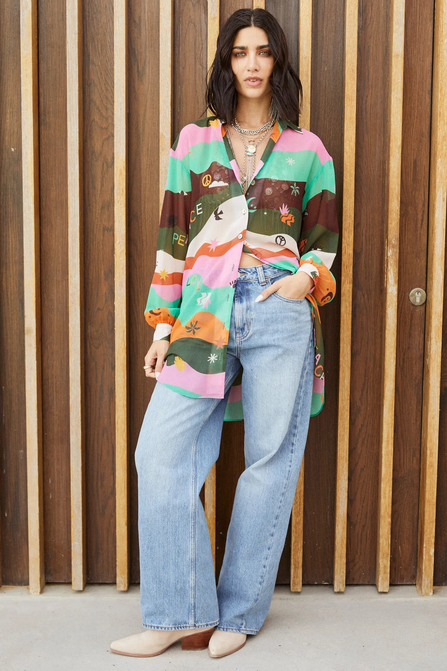 Multi Peace And Love Oversized Shirt