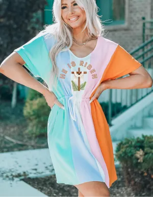 Multicolor Easter Sunday Dress with Tie Waist
