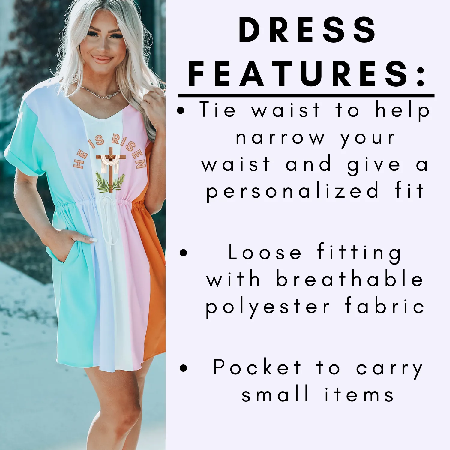 Multicolor Easter Sunday Dress with Tie Waist