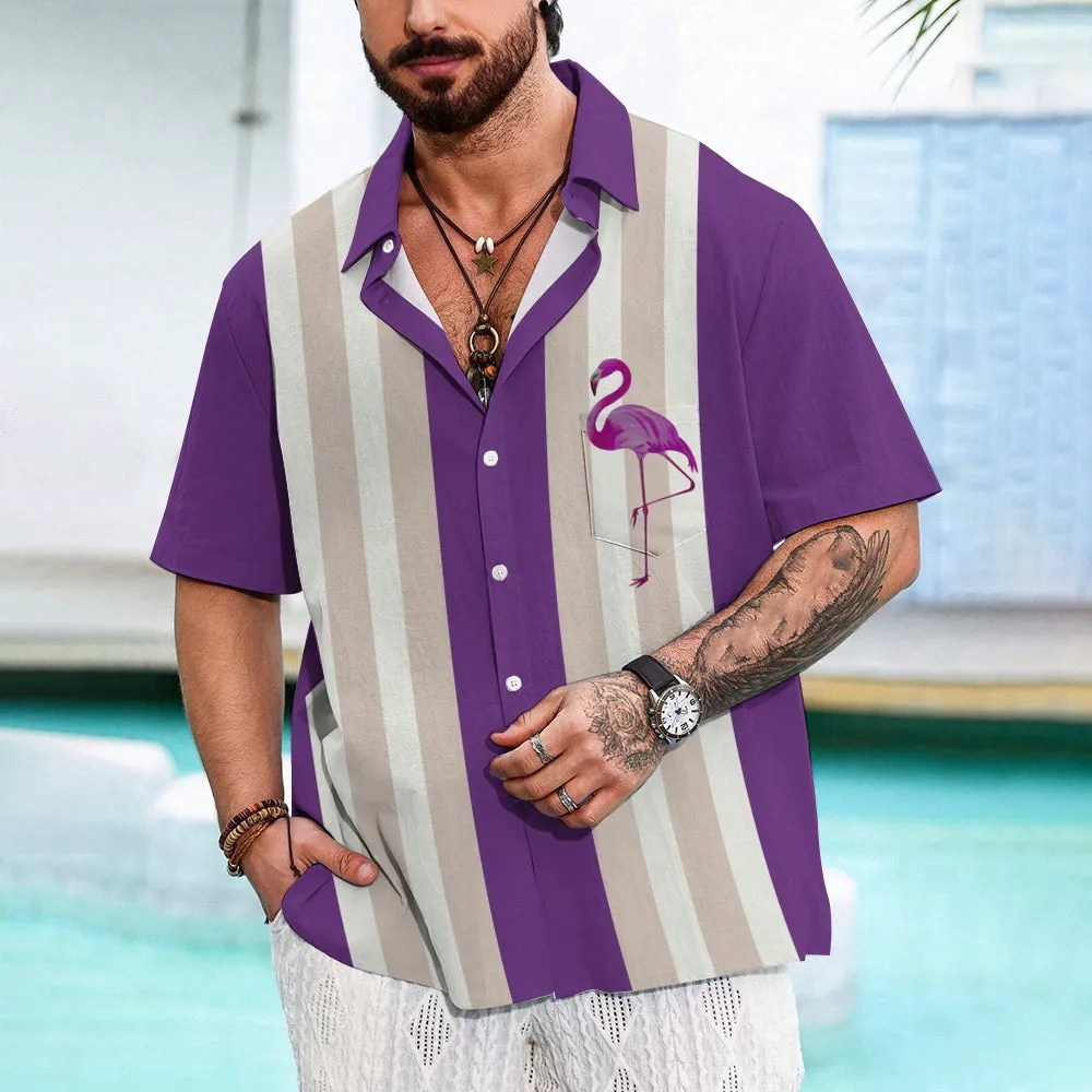 Multicolor Flamingo Oversized Bowling Short Sleeve Shirt 2409010639