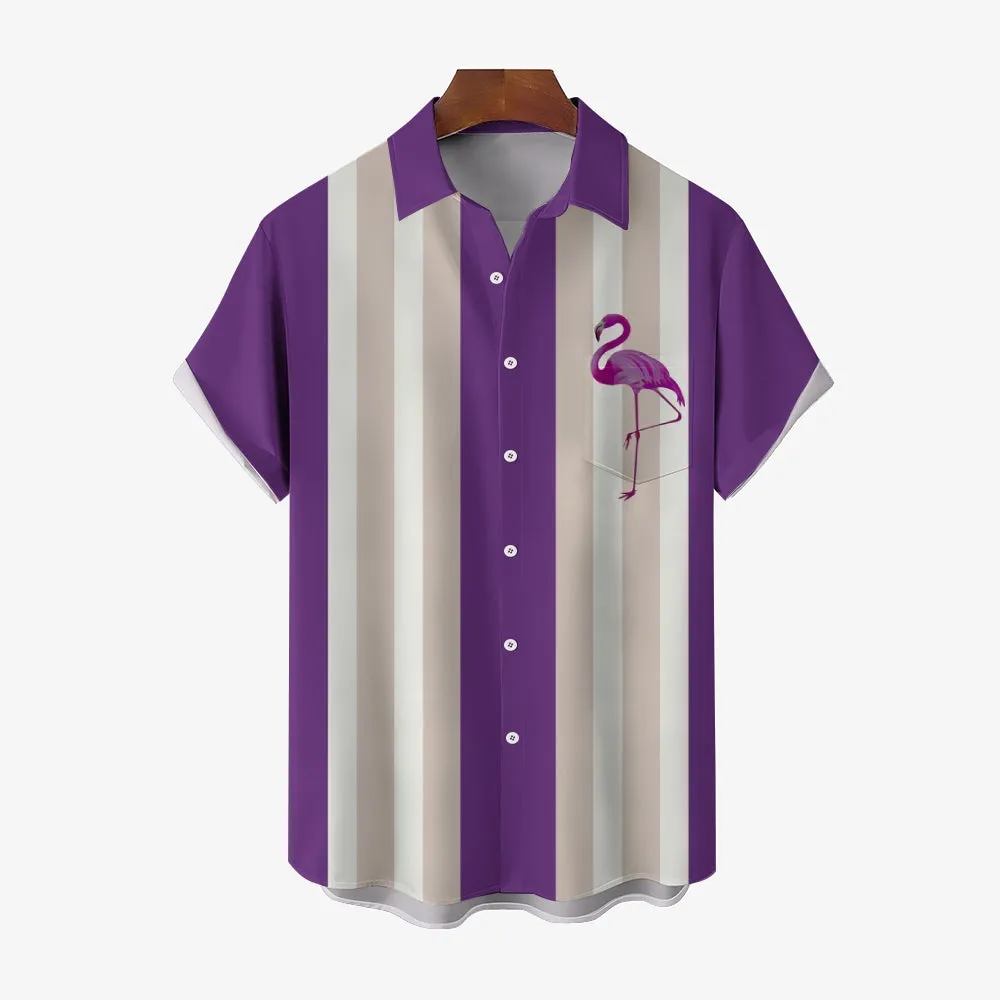 Multicolor Flamingo Oversized Bowling Short Sleeve Shirt 2409010639