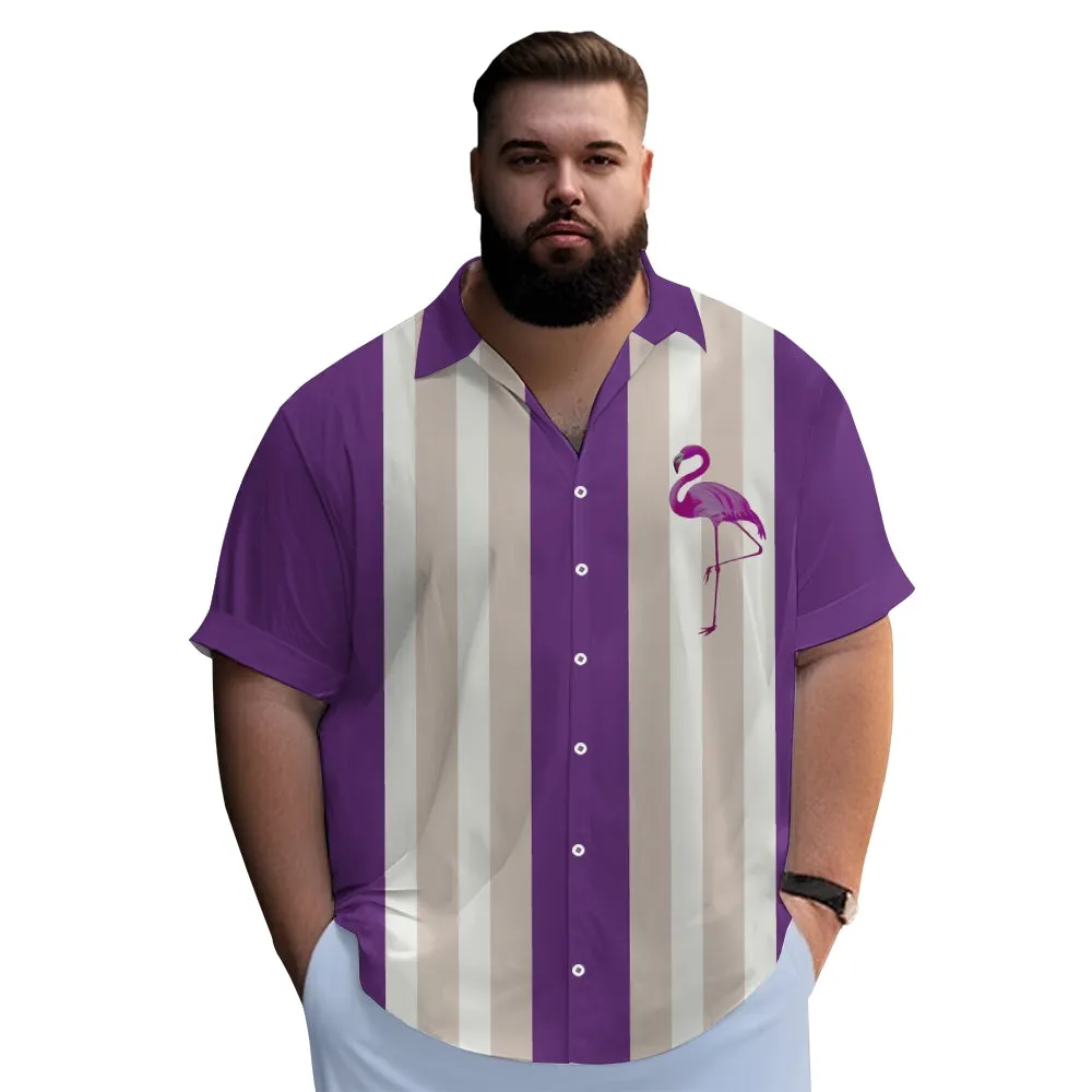 Multicolor Flamingo Oversized Bowling Short Sleeve Shirt 2409010639
