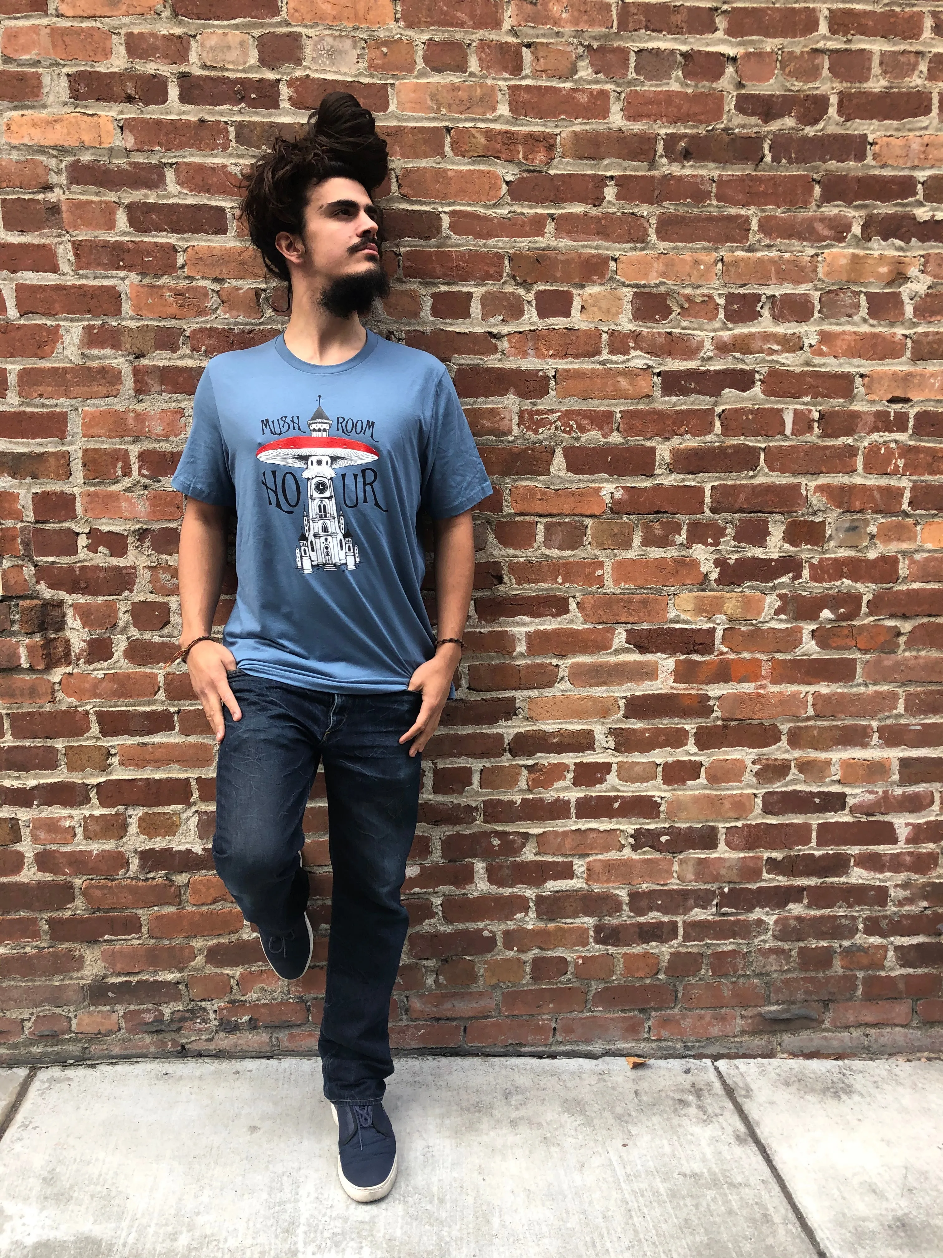 Mushroom Clocktower T-Shirt - Steel Blue, White, Black & Red