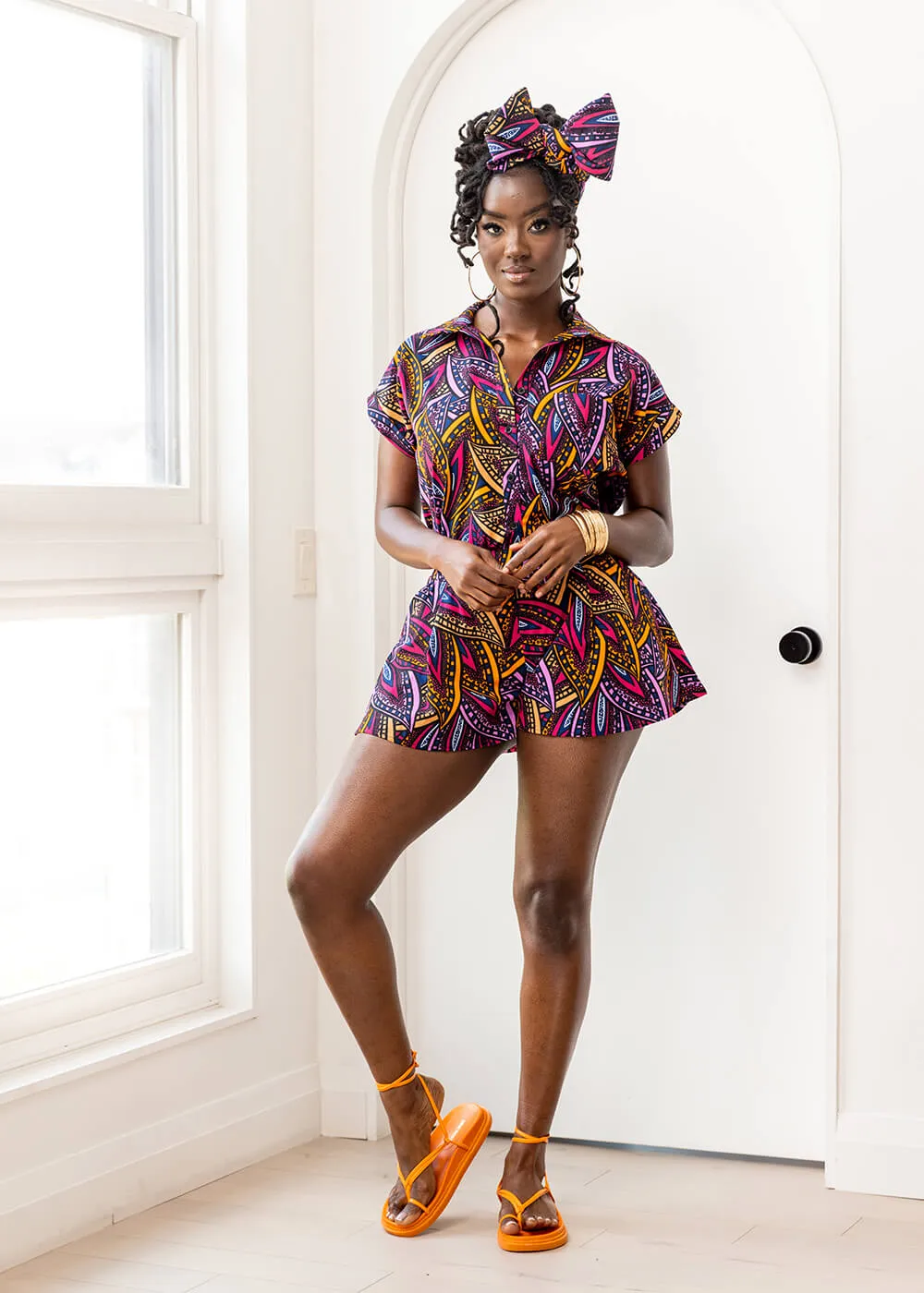 Nafasi Women's African Print Wide Leg Shorts (Sunset Leaves) - Clearance