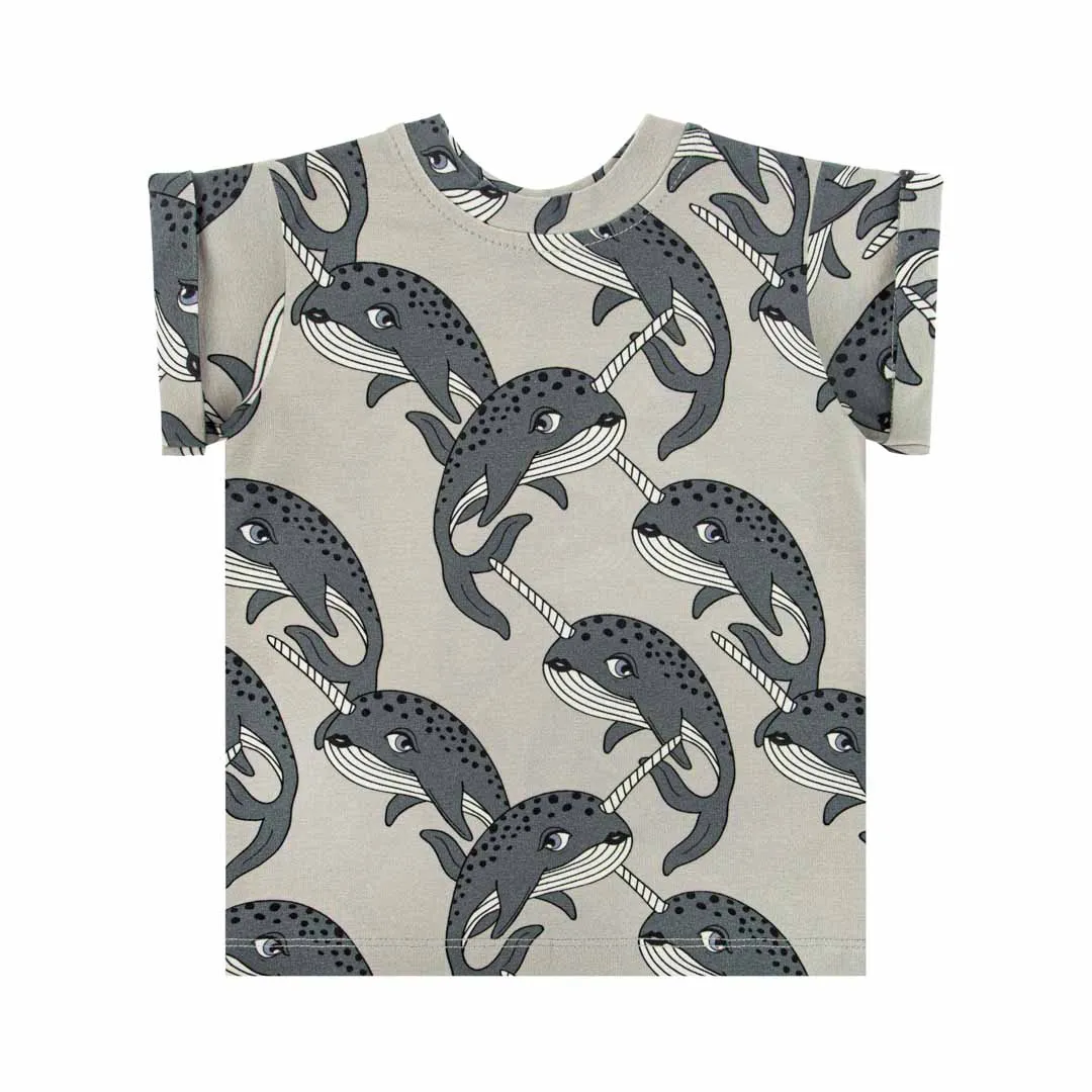 Narwhal Grey T-shirt - LAST ONE 3-4 years