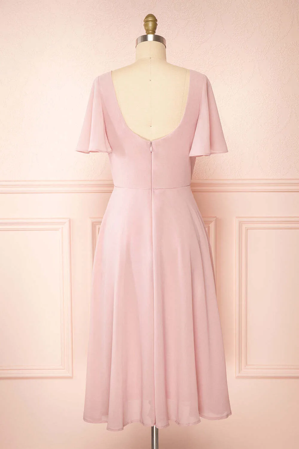 Navy Blue Chiffon A-line Short Bridesmaid Dress with Flutter Sleeves