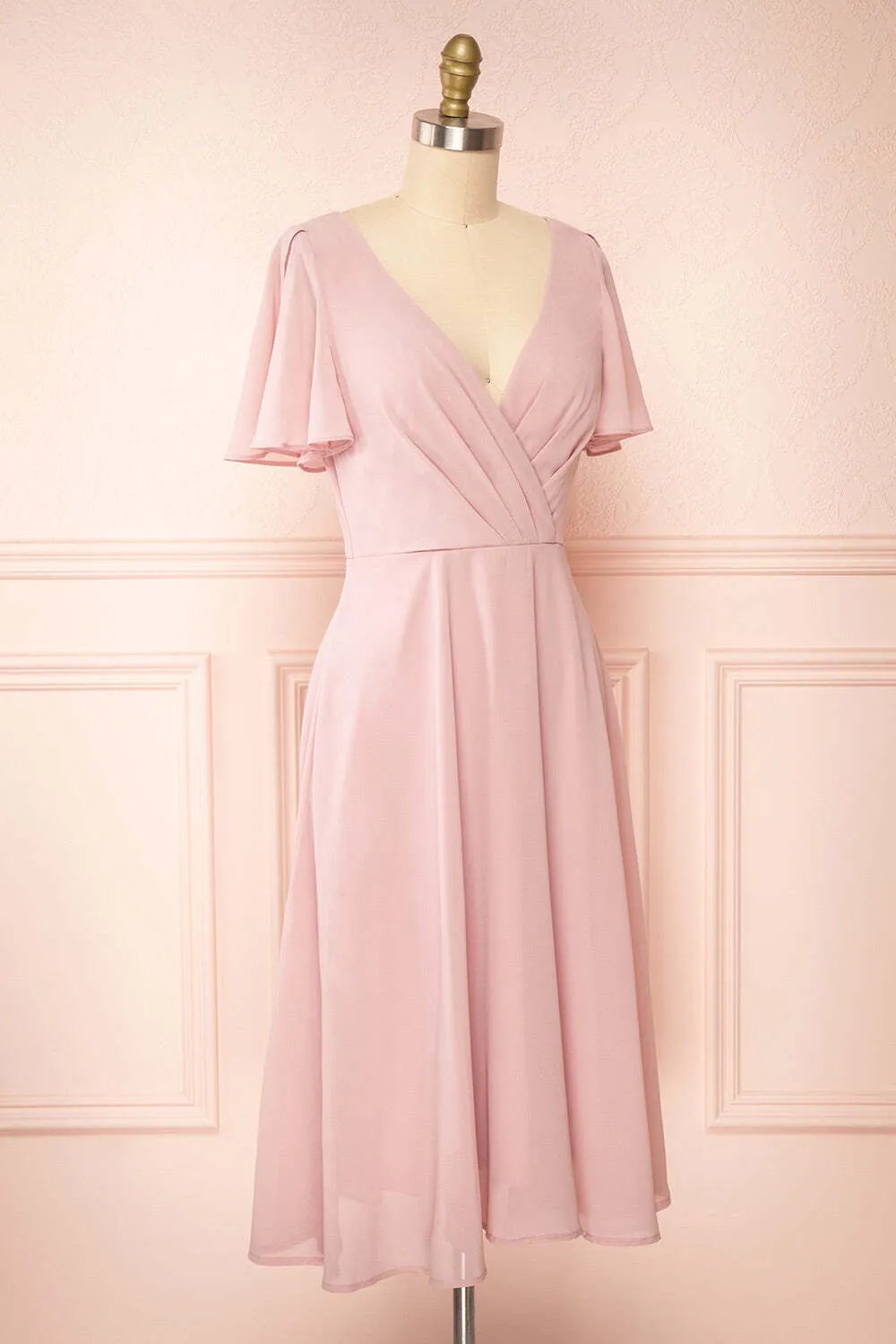 Navy Blue Chiffon A-line Short Bridesmaid Dress with Flutter Sleeves