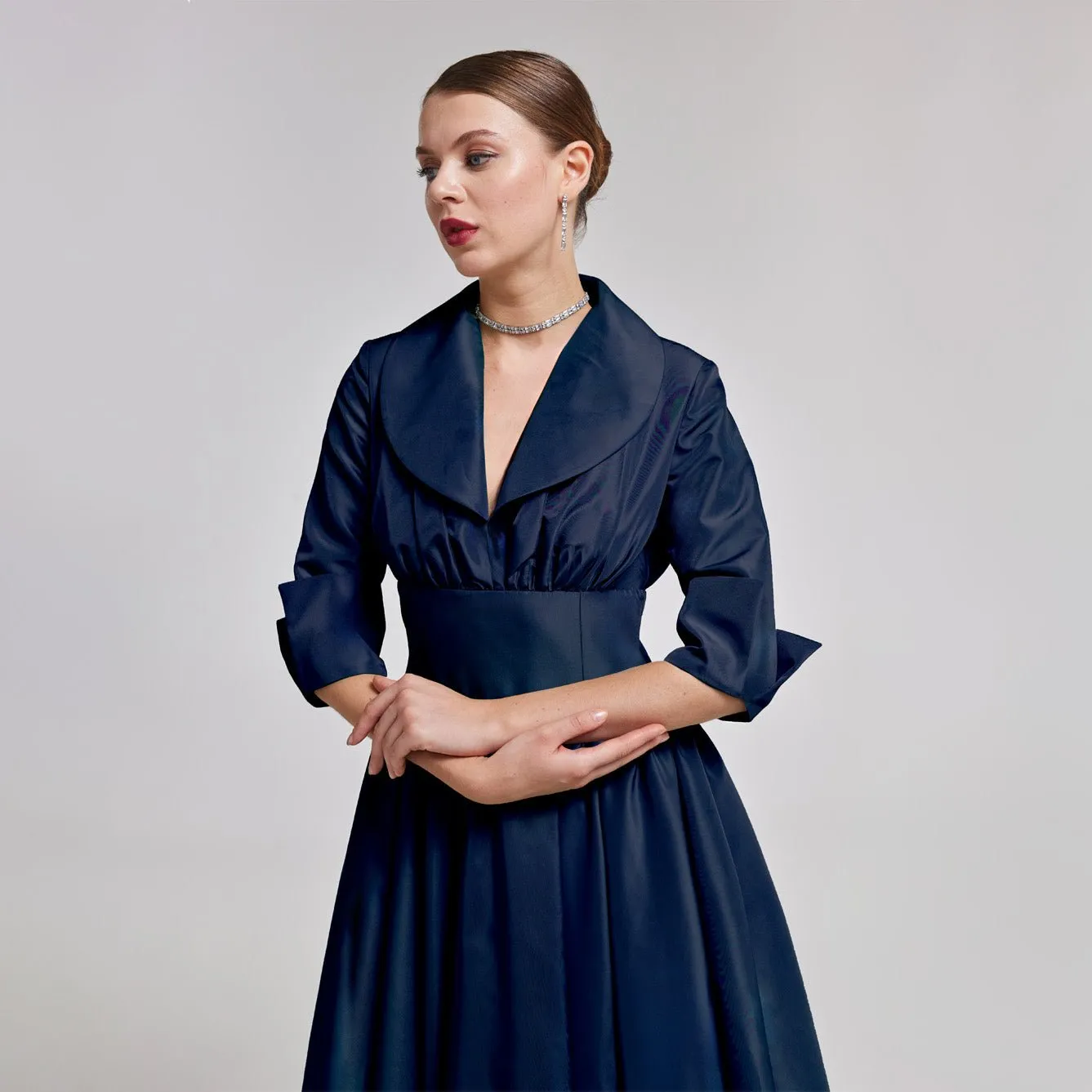 Navy Blue Taffeta Blazer Gown