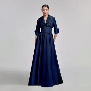 Navy Blue Taffeta Blazer Gown