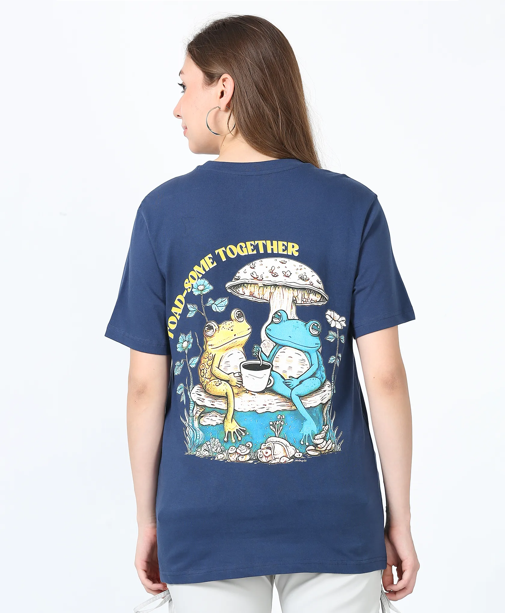 Navy Oversized Back Printed Couple T-Shirts