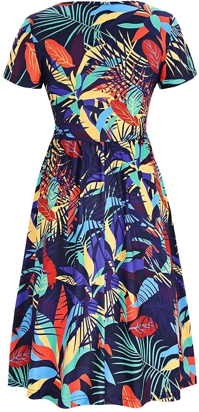 New OUGES Women's Short/Long Sleeve Midi Dress V Neck Button Down Skater Dress with Pockets, Sz S!