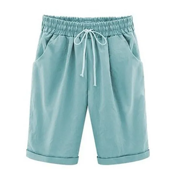 New Women's Casual Vacation Loose Cotton Shorts with Pockets, Light Blue Sz M! Retails $50US 