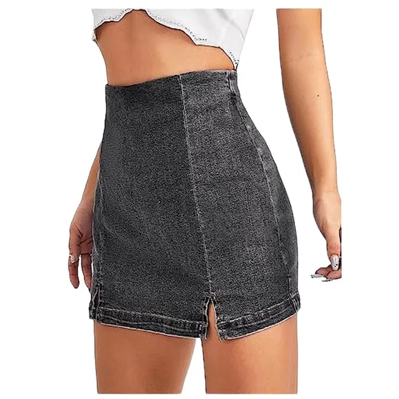 NWOT Distressed Denim Split Hem High Waist Skort