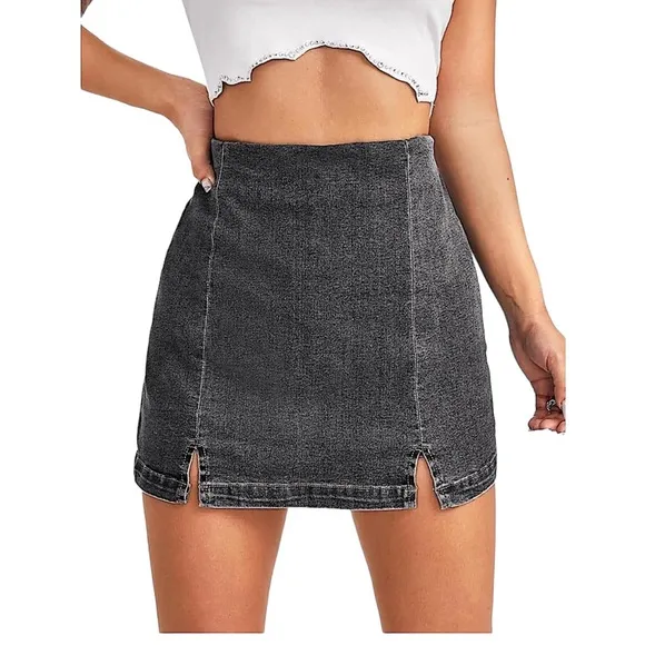 NWOT Distressed Denim Split Hem High Waist Skort