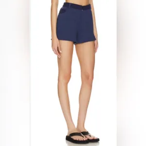 NWT $128 Monrow Revolve 5 Pocket Blue Fleece High Waisted comfy shorts small