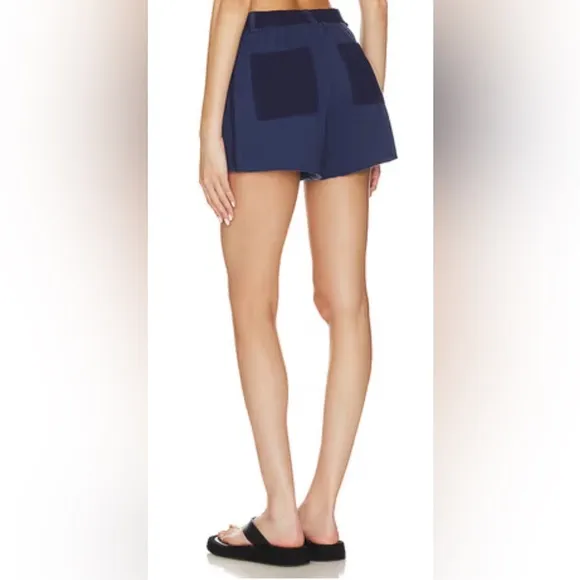NWT $128 Monrow Revolve 5 Pocket Blue Fleece High Waisted comfy shorts small