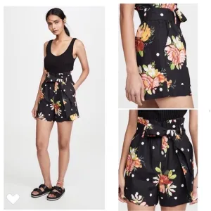 NWT Farm Rio New Nanaju Floral Black Shorts Extra Small Small Linen Blend