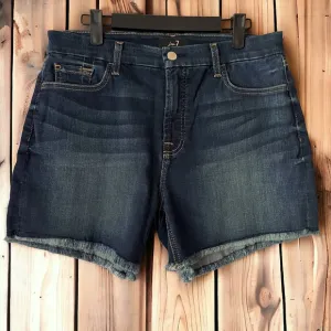 NWT Jen7 by 7 for All Mankind Raw Hem Mid Denim Shorts W/ Sculpting Panel