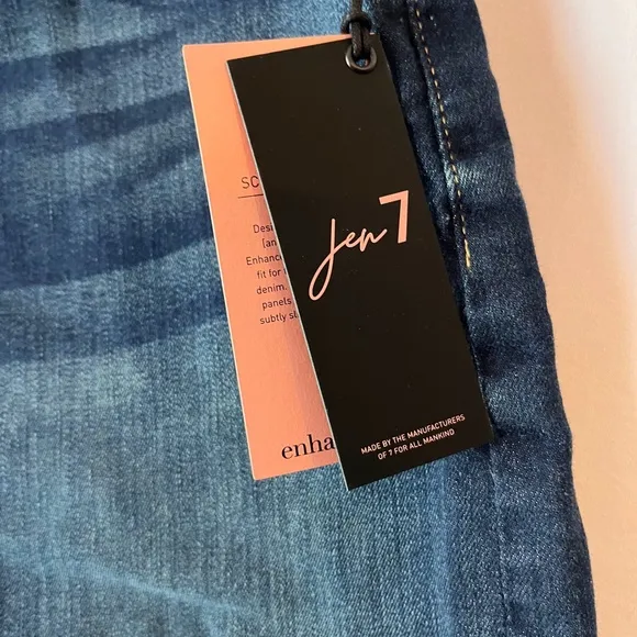 NWT Jen7 by 7 for All Mankind Raw Hem Mid Denim Shorts W/ Sculpting Panel