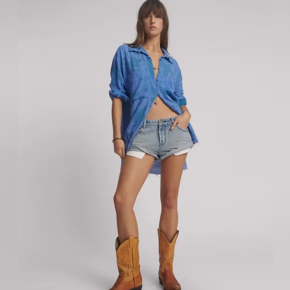 NWT One Teaspoon Bandits Low Waist Denim Shorts - Salty Dog Blue size 34