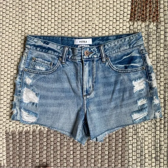 NWT Pistola Denim Asher Girlfriend Distressed Shorts Blue Size 27