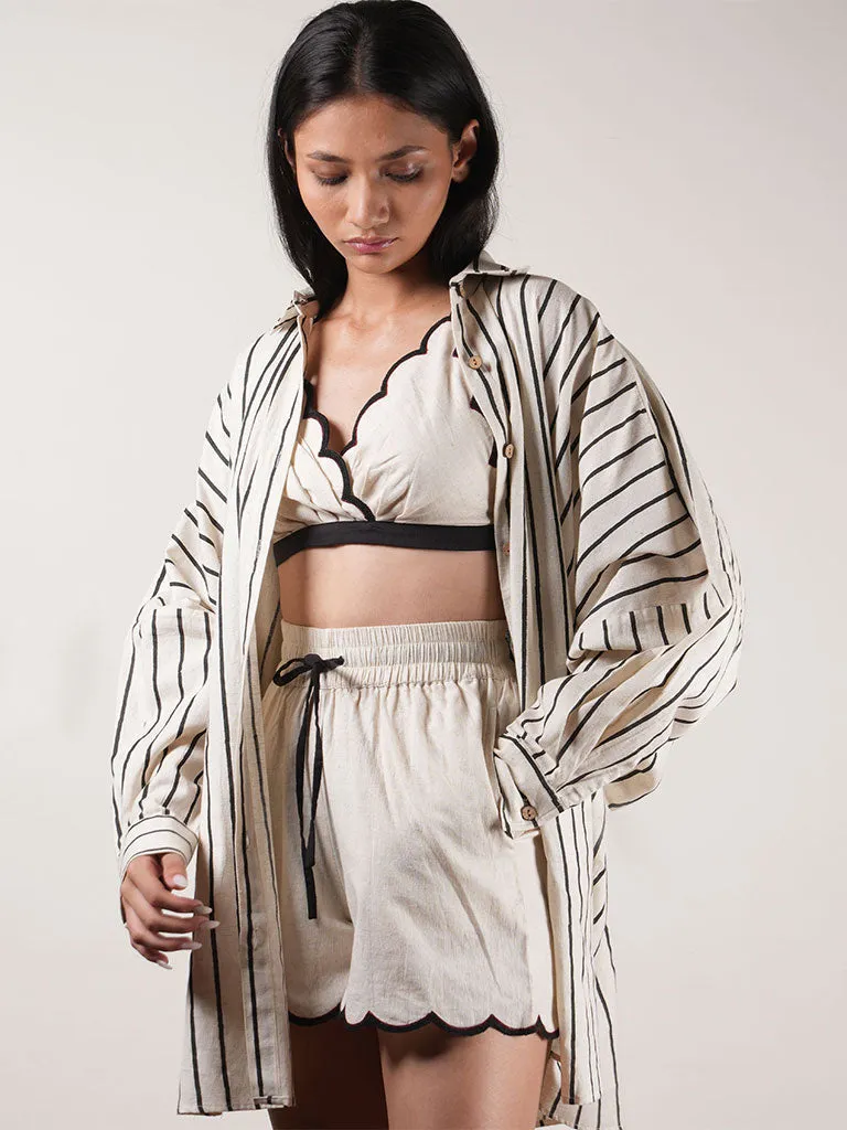 Oatmeal Oversized Striped Shirt