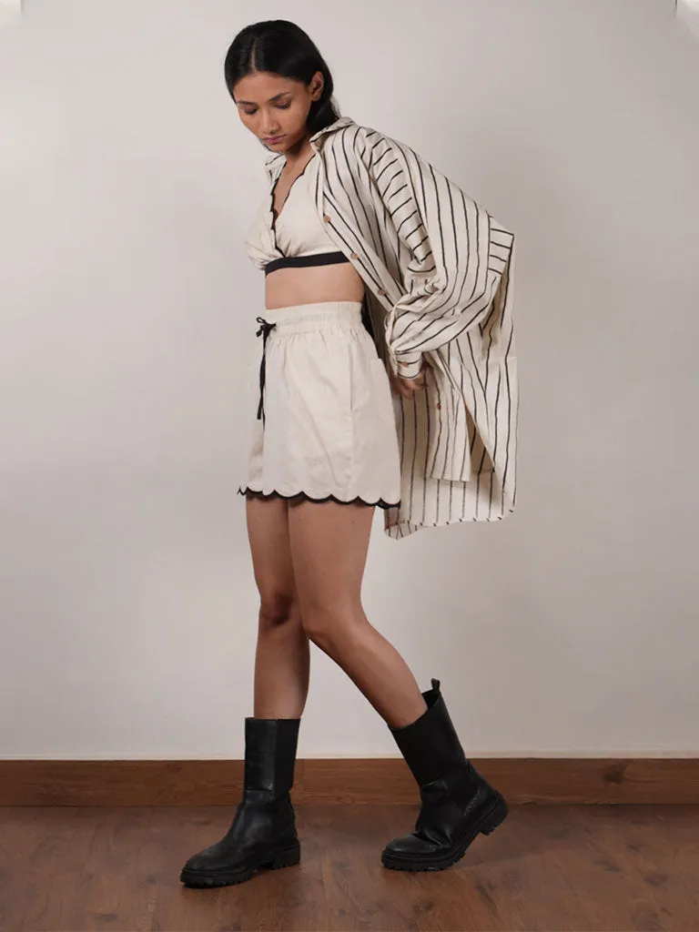 Oatmeal Oversized Striped Shirt