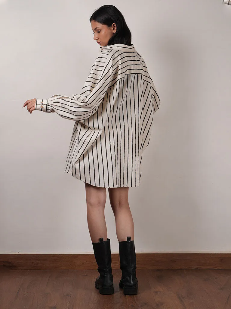 Oatmeal Oversized Striped Shirt
