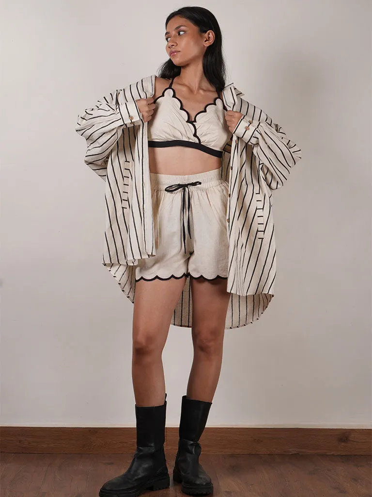 Oatmeal Oversized Striped Shirt