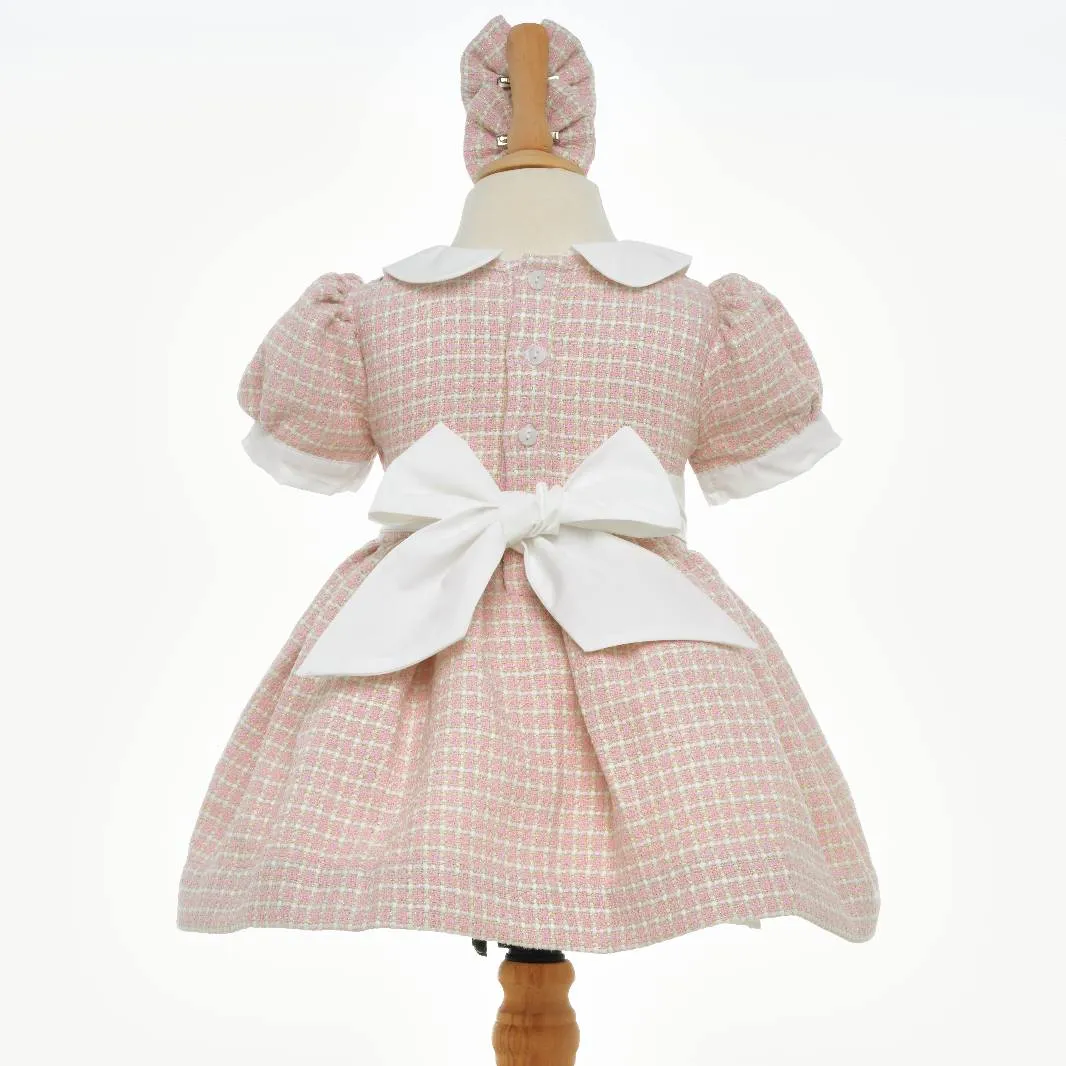 Ocean Baby Girls Old Fashioned Pink Tweed Petticoat Layered Dress (12M-10Yrs)