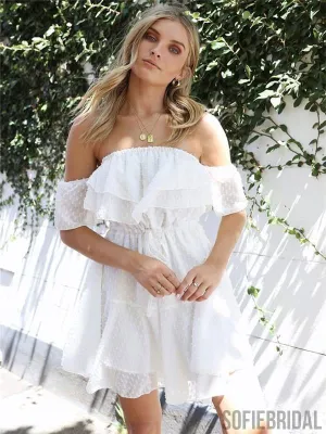 Off-shoulder Lace Above Knee Homecoming Dress With Ruffles, HD0165
