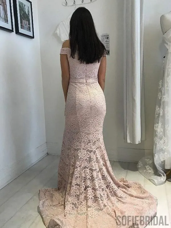 Off Shoulder Lace Mermaid Sexy Side Slit Prom Dresses, Long Prom Dresses, Evening Dresses, PD0326