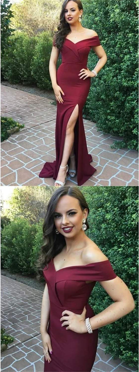 Off Shoulder Mermaid Prom Dresses, Side Slit Prom Dresses, Cheap Prom Dresses, BG0435